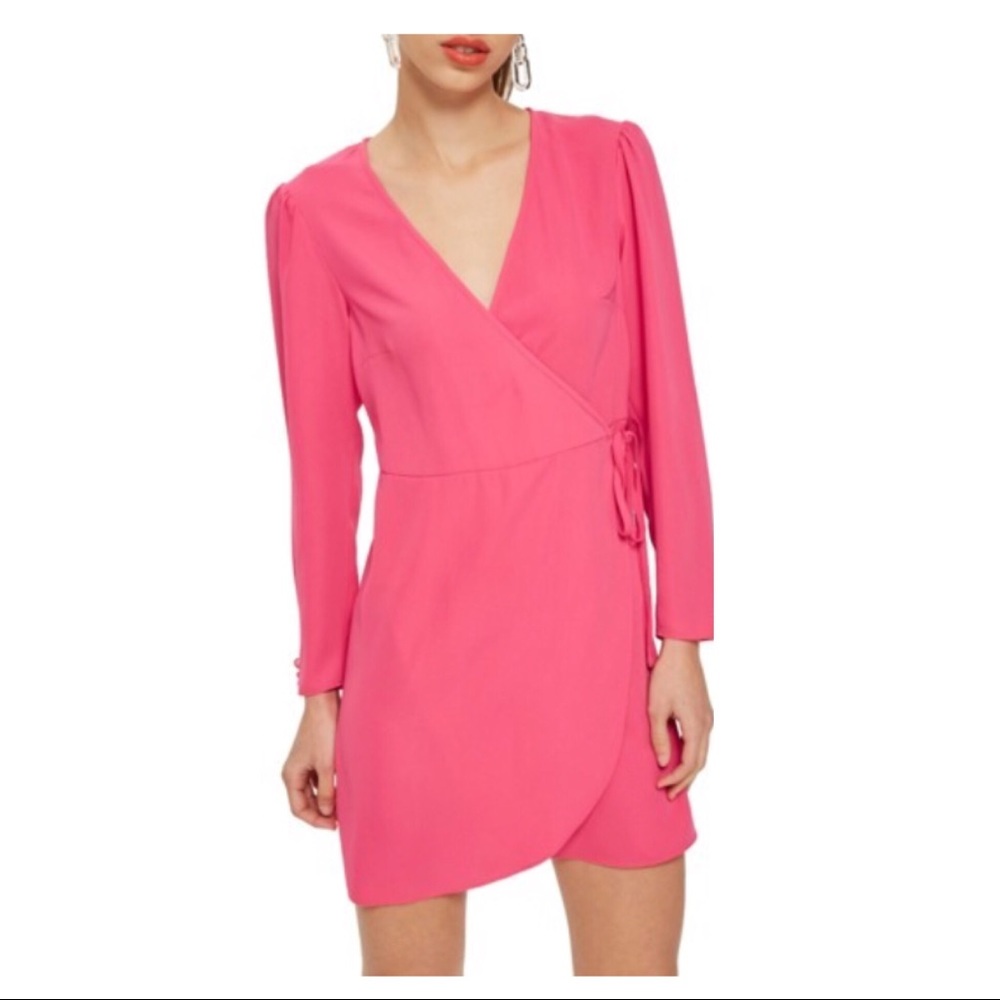 NEW TOPSHOP PINK CREPE WRAP MINI DRESS - Picture 7 of 7